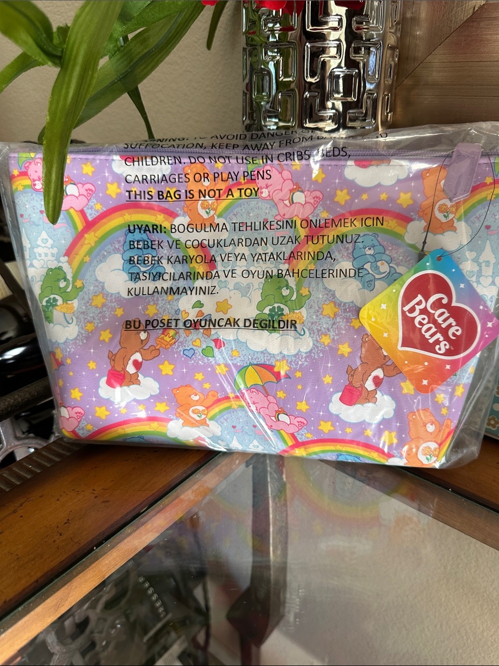 Care Bears Rainbow Print Cosmetic Pouch - Purple & Multicolor NWT